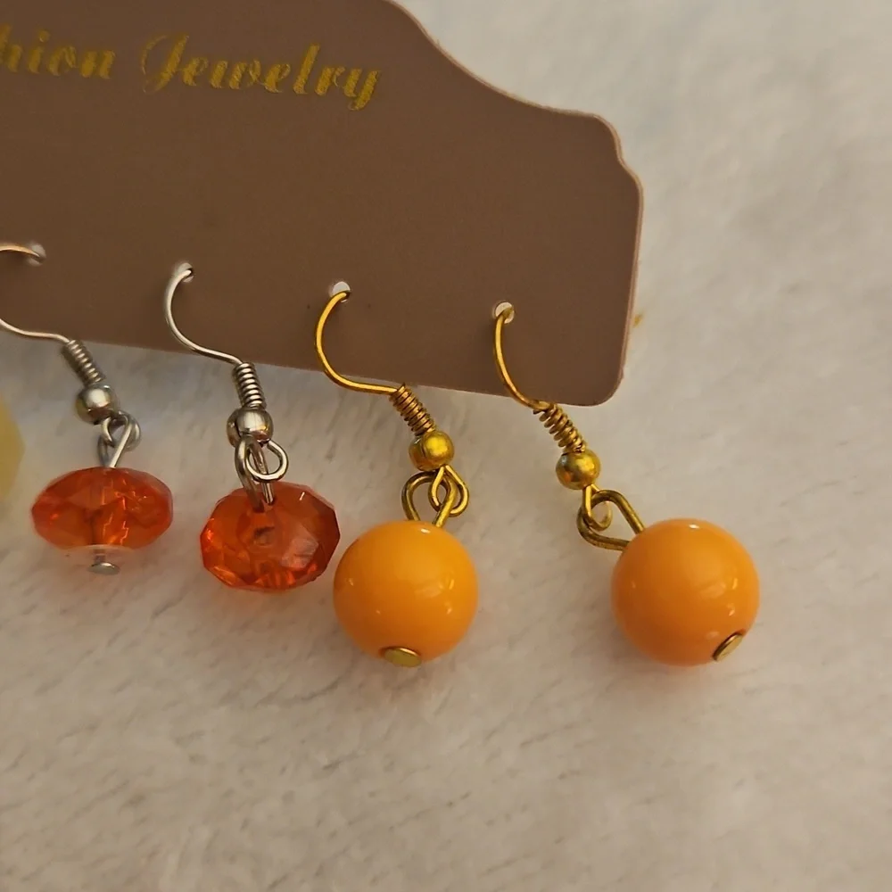 3/$30 Set of Three Orange, Pink and Yellow Drop Earrings Set - Picture 3 of 3